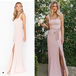 Show Me Your Mumu Paris Gown Women's Medium Dusty Blush Crisp Stretch